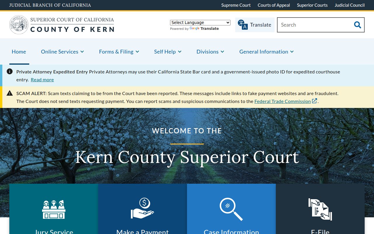 Superior Court of California, County of Kern screenshot